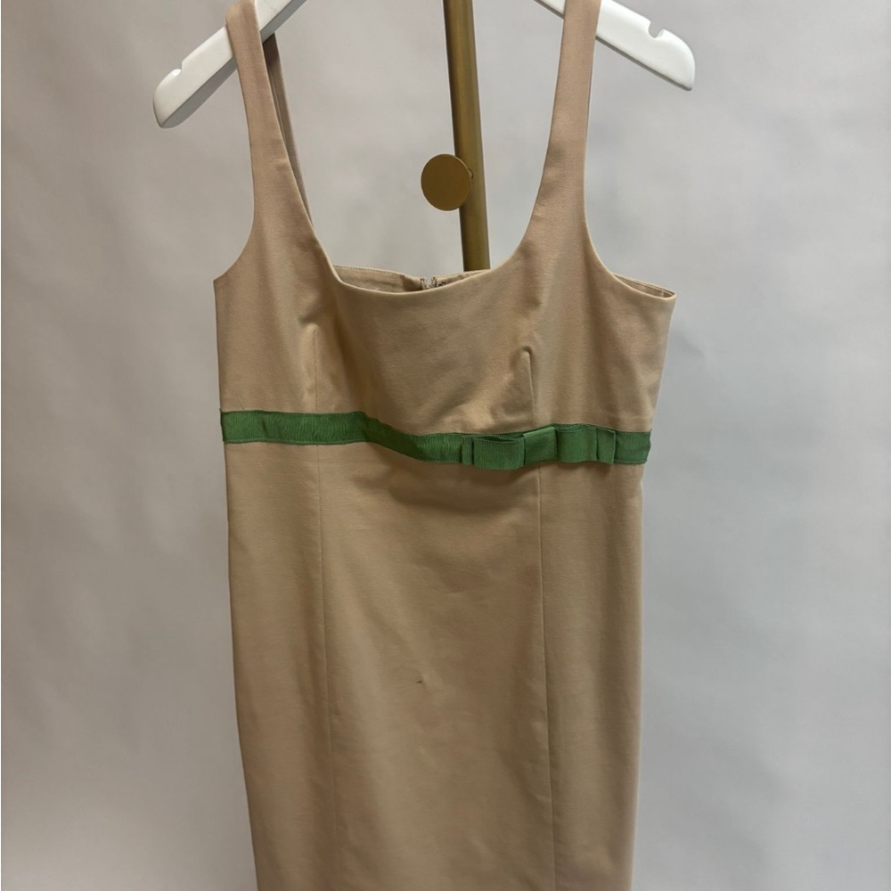 Theory Tan Sheath Dress with Green Stripe